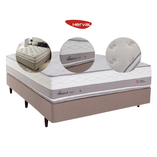Conjunto Herval Tower Max: colchão com pillow top sobre base box bege